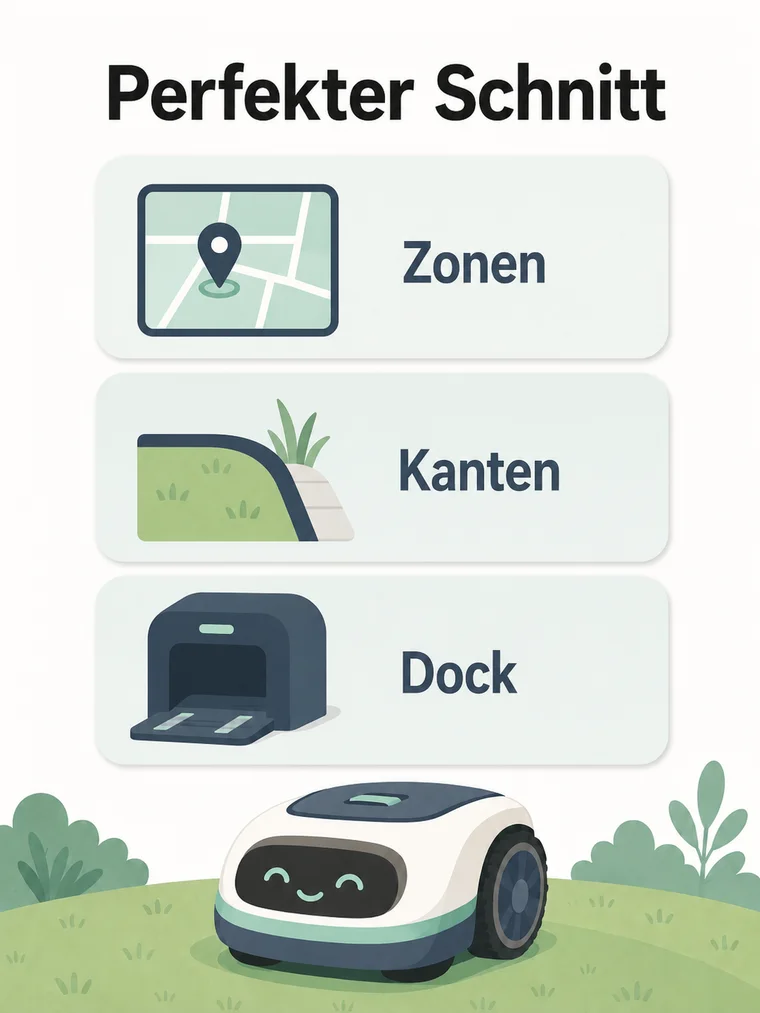 Infografik: Perfekter Schnitt mit Zonen, Kanten und Ladestation